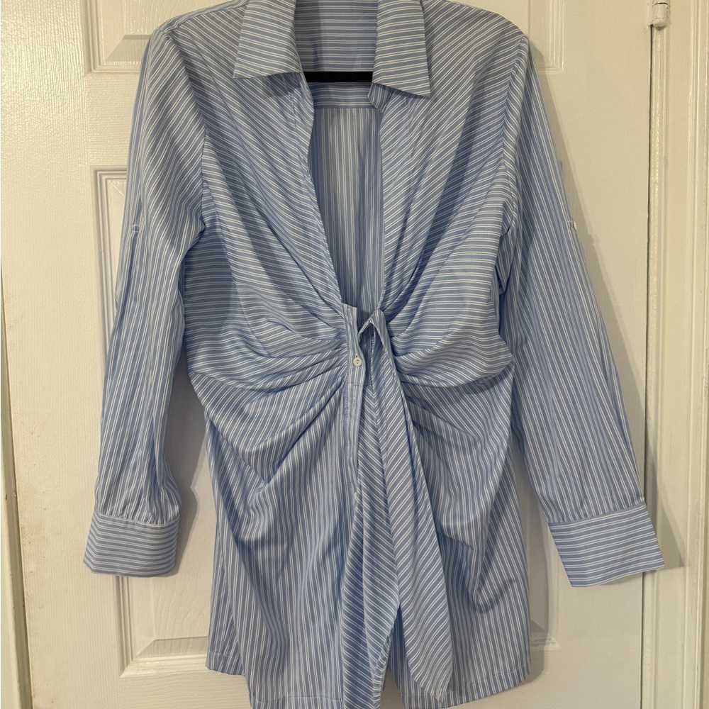 & Other Stories Blue Striped Jumpsuit